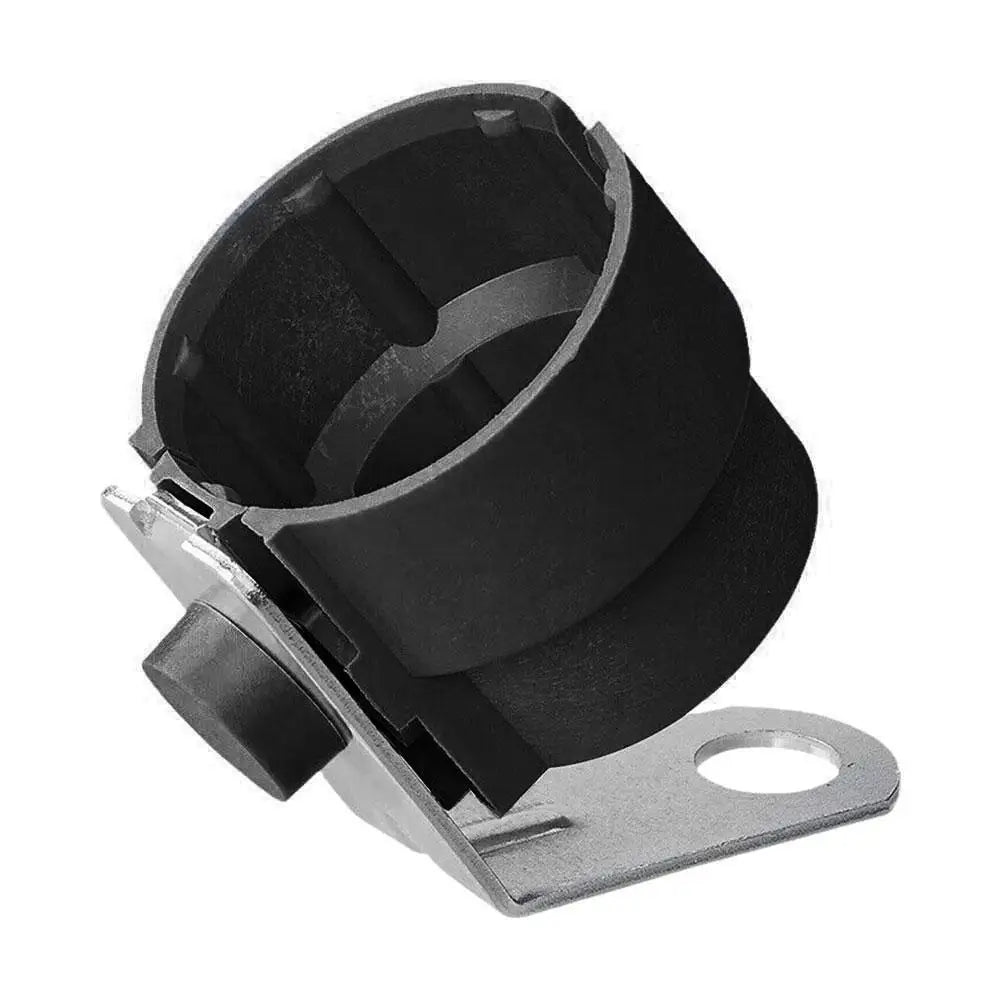 Black trailer plug holder featuring a rigid plastic construction and metal bracket