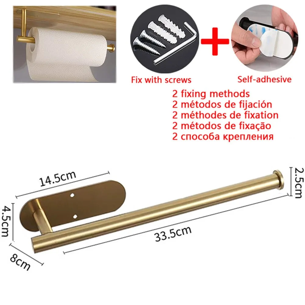 304 Stainless Steel Adhesive Toilet Paper and Kitchen Roll Holder – Kitchen paper Gold