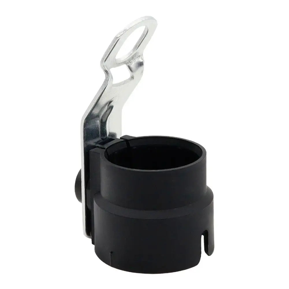 Black trailer plug holder with a metal mounting bracket