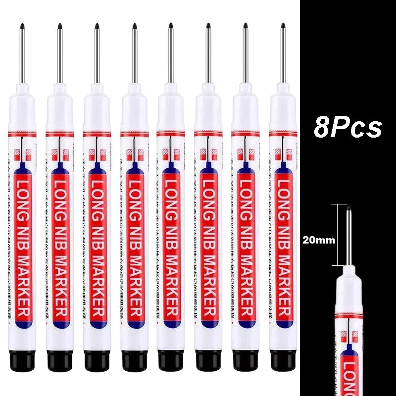 2cm Long Head Waterproof Deep Hole Marker Pens for Woodworking – Black 8Pcs