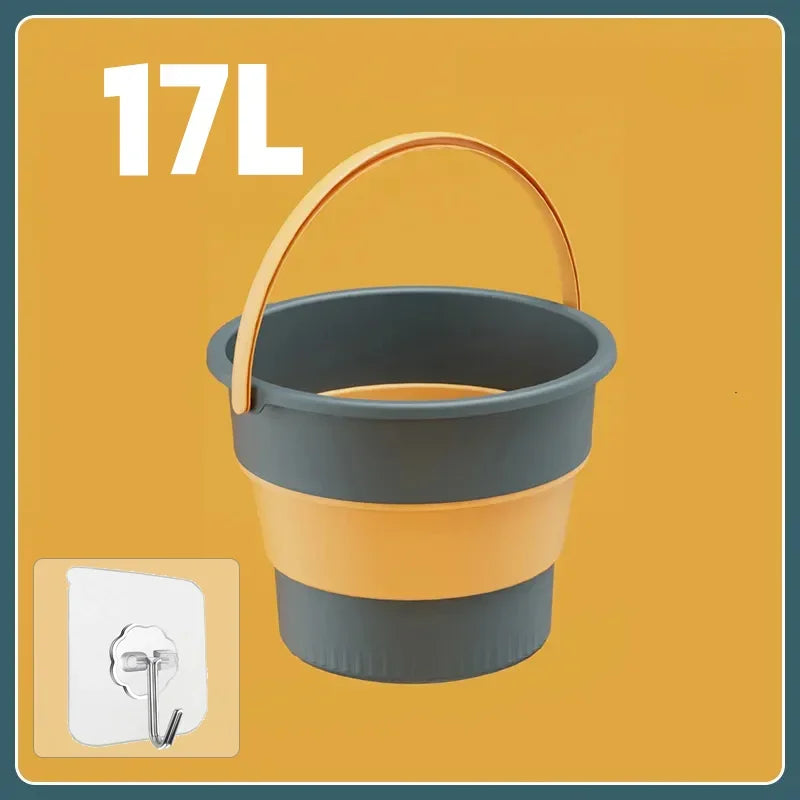 Portable Folding Silicone Bucket 5L, 10L, or 17L for Camping and Fishing – Blue-17L