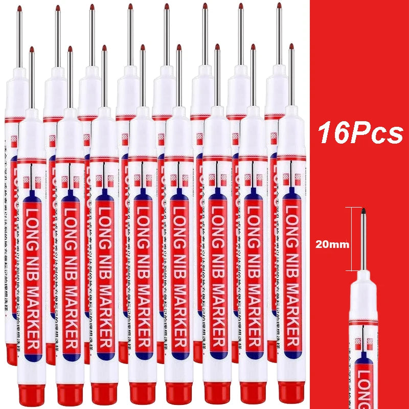 2cm Long Head Waterproof Deep Hole Marker Pens for Woodworking – Red 16Pcs