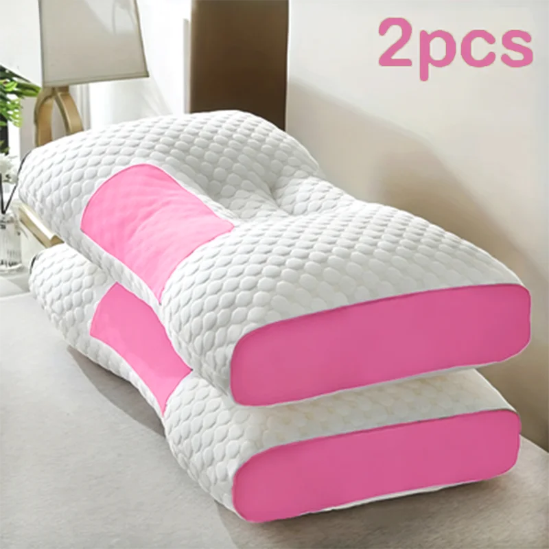 2-Piece Ergonomic Contour Massage Bed Pillows, 48 x 74 cm – Pink 2pcs