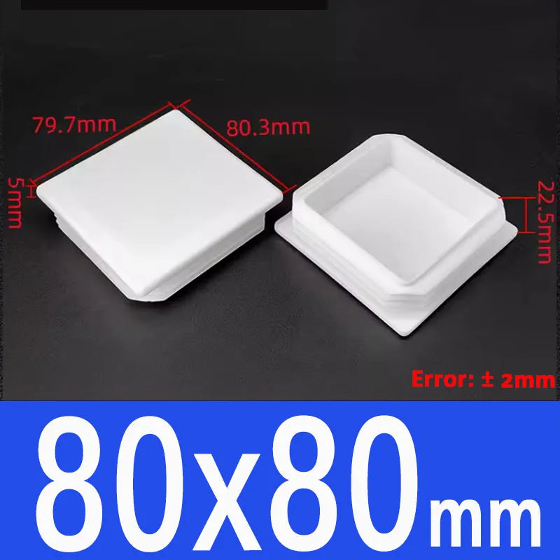 White Plastic Square/Rectangle Furniture Tube Plug End Cap – 80x80mm