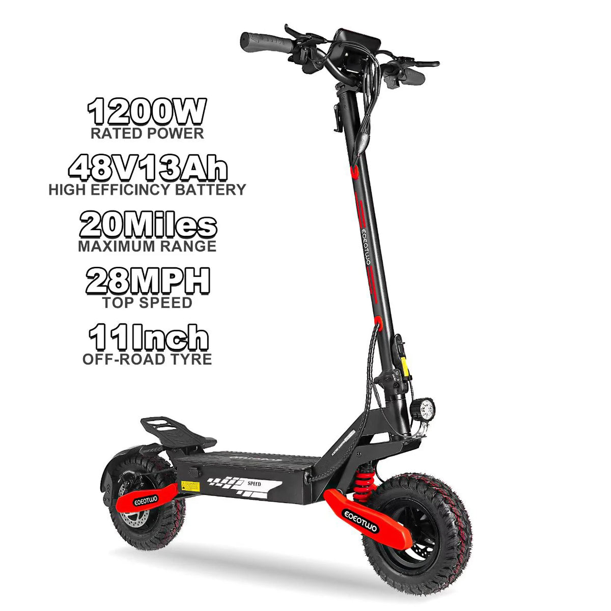Eoeotwo GT06 Electric Scooter, 1200W, 30 MPH, 11-inch Off-Road Tires – red-48V13AH