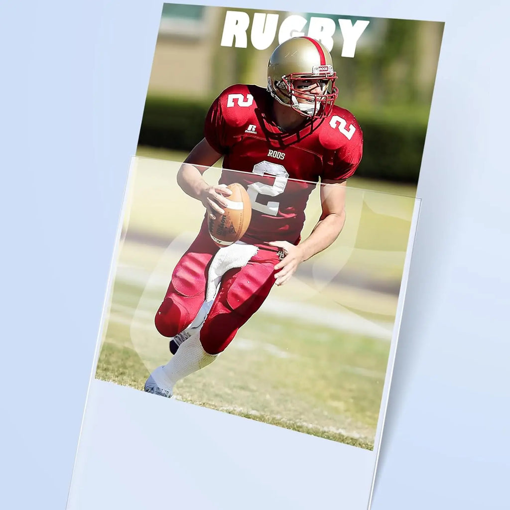A single clear card sleeve protecting a sports card showing a football player in action.