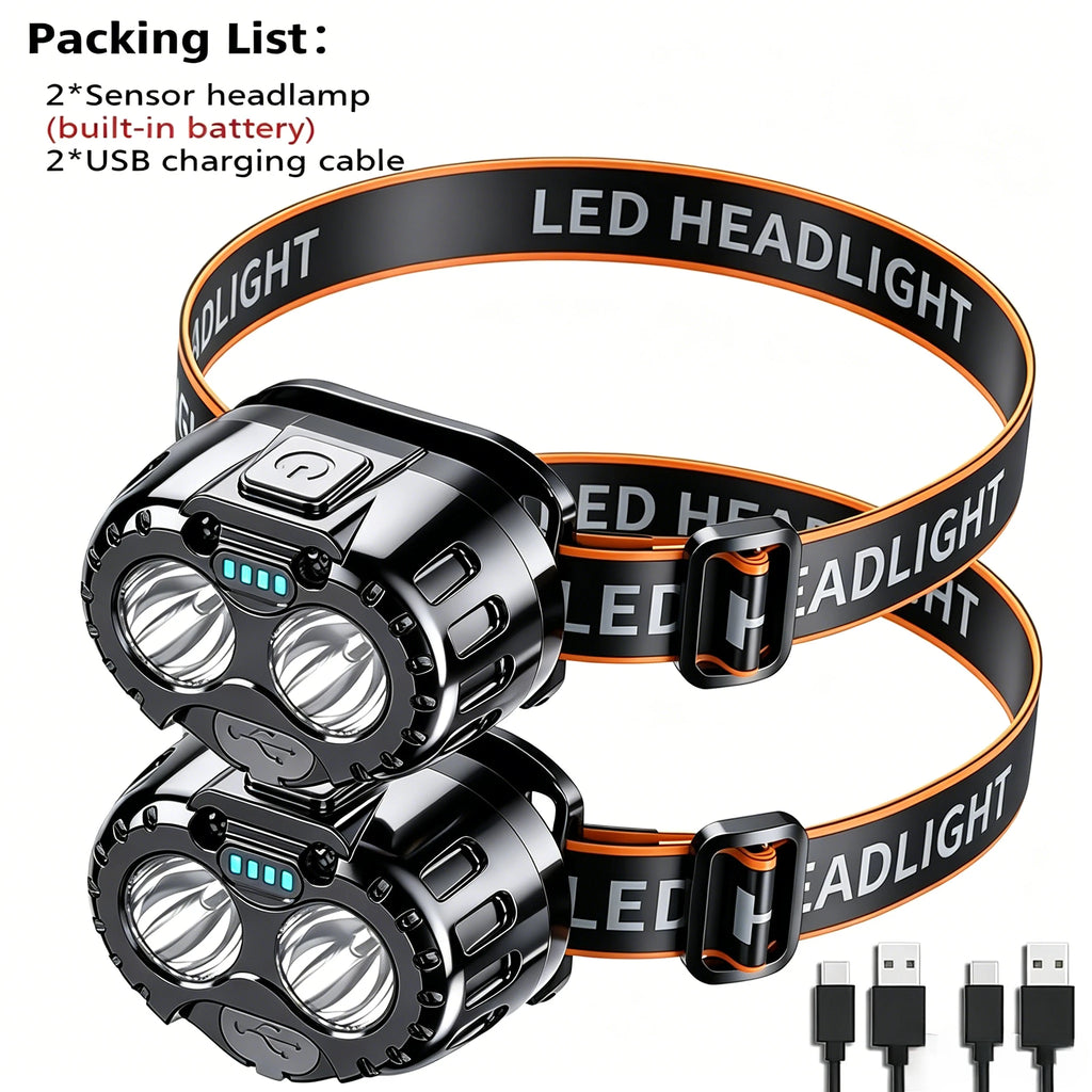 Powerful LED Headlamp IPX4 Waterproof Emergency Head Flashlight 350LM XPE LED Headlamp for Outdoor Fishing Camping Hiking – 2PCS
