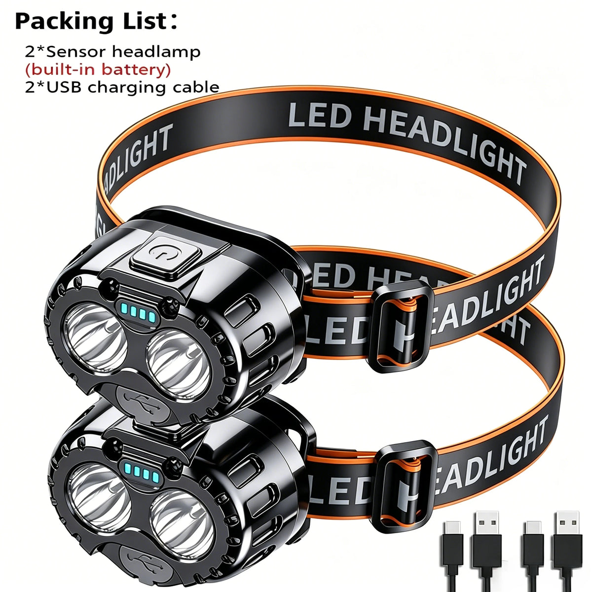 Powerful LED Headlamp IPX4 Waterproof Emergency Head Flashlight 350LM XPE LED Headlamp for Outdoor Fishing Camping Hiking – 2PCS