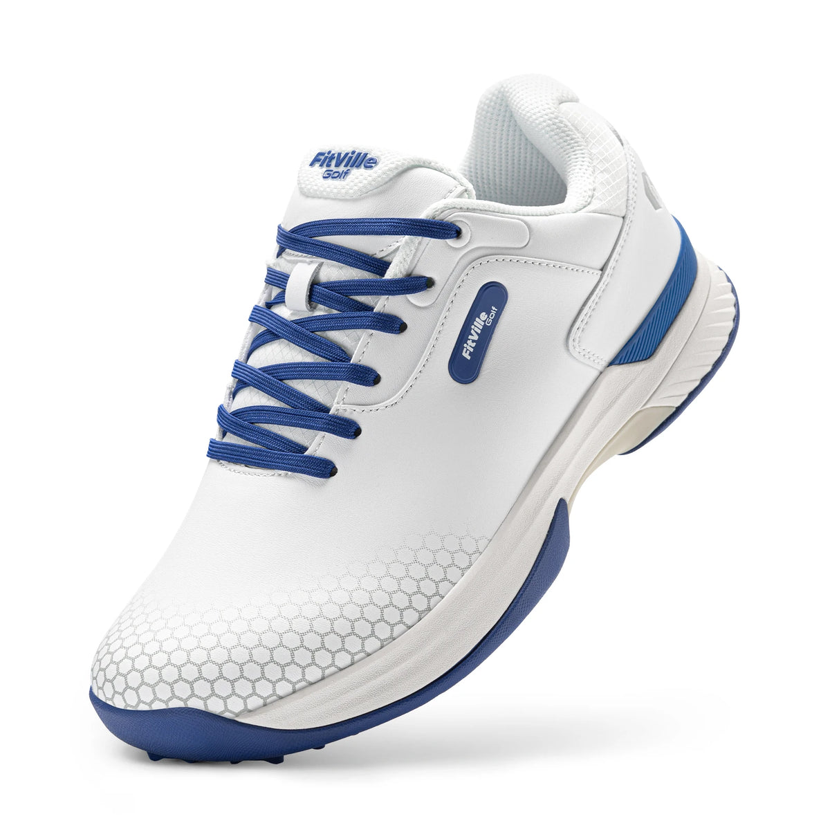 FitVille SpeedEx Wide Men's Golf Shoes with Roomy Toe Box – White Blue
