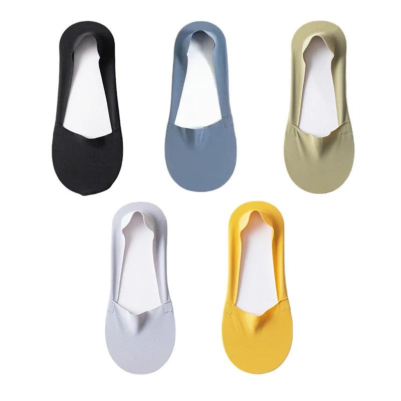 5-Pair Women's Cotton No-Show Invisible Socks with Silicone Grip – 5pairs-mix colors 5