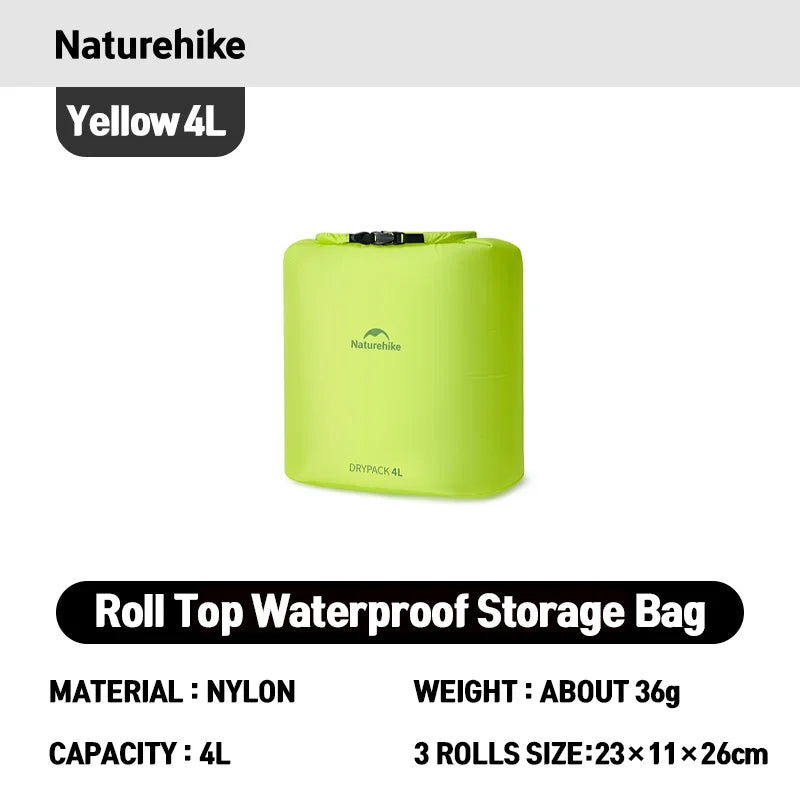 Naturehike Rolled Waterproof Storage Bag - Lightweight Compression Organizer – Yellow 4L New