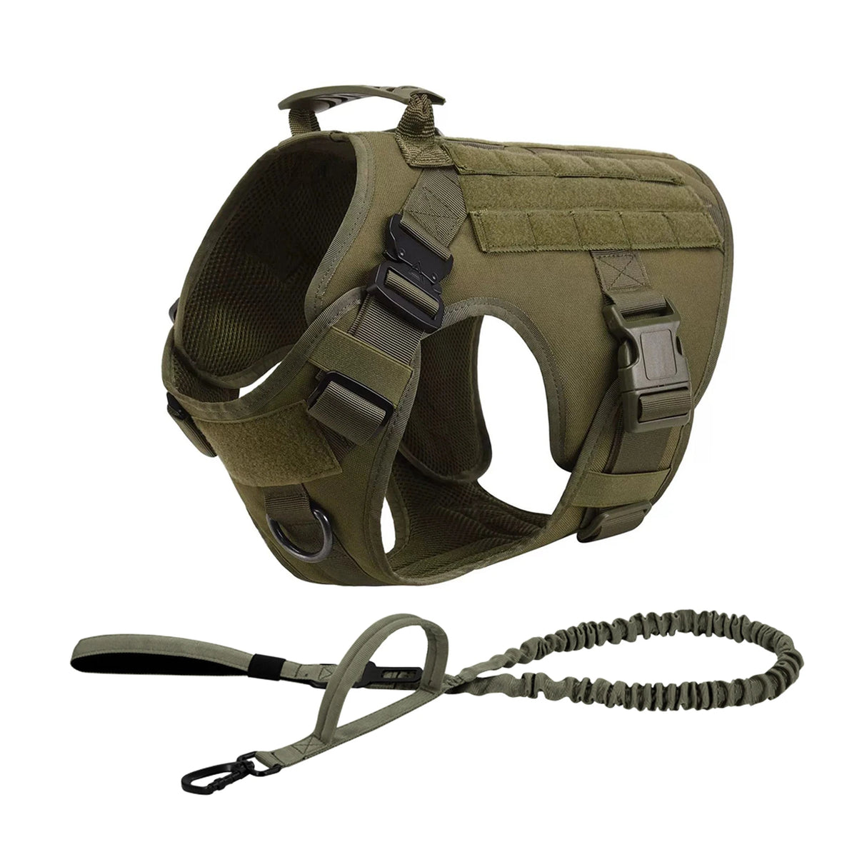 Tactical Dog Harness with Collar and Leash for Medium to Large Dogs – Green 2 Pieces