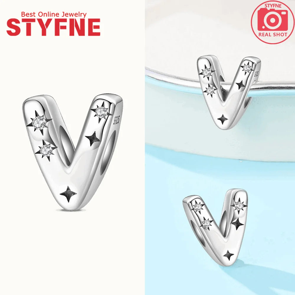 925 Silver Letter Charm with Zircon for Bracelet Jewelry Making – GYC1957-V