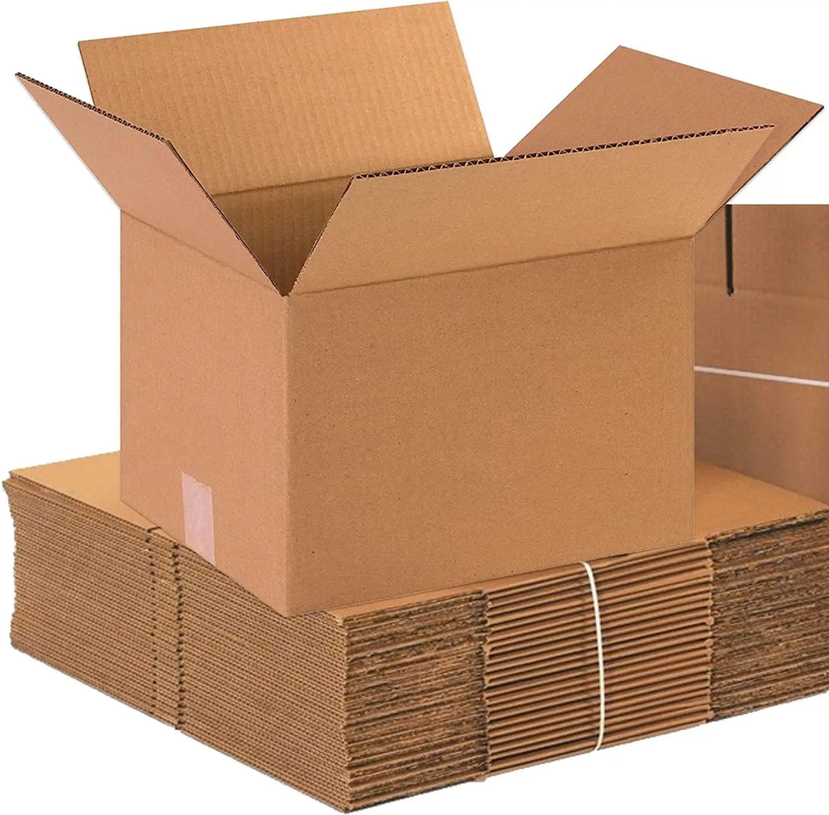 A stack of brown corrugated cardboard boxes for shipping