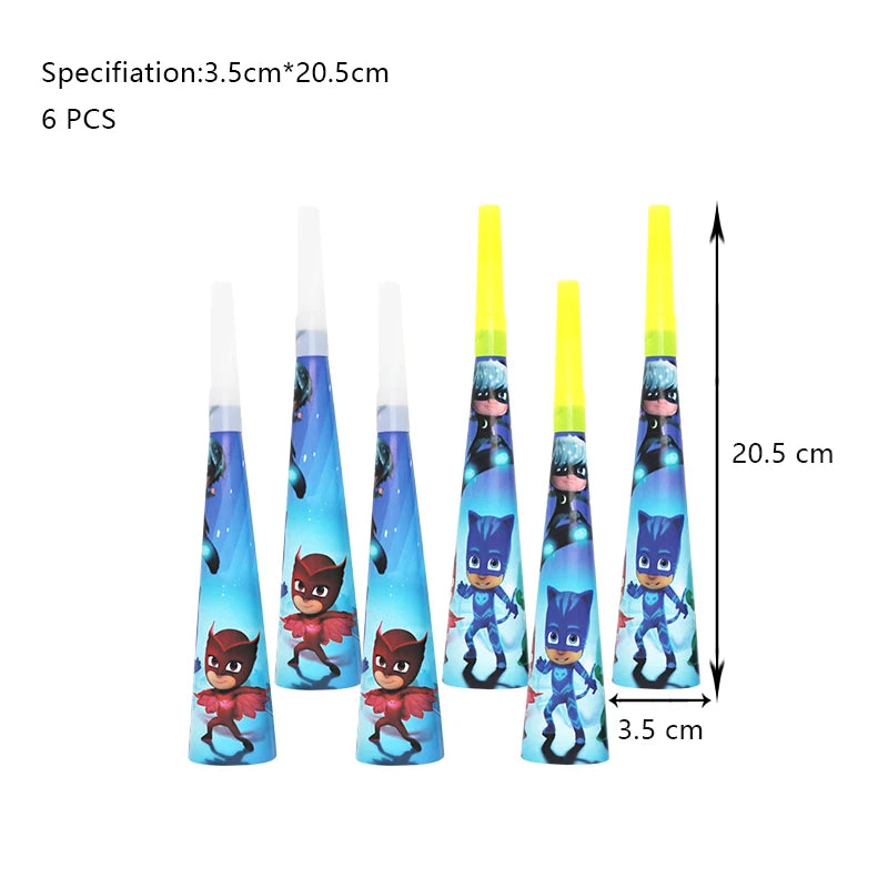 PJ Masks Birthday Party Decoration Balloon and Tableware Set – Horn - 6pcs