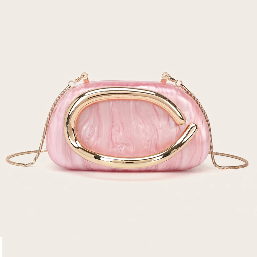 Women's Metal Box Clutch Handbag for Evening Party and Wedding – Pink
