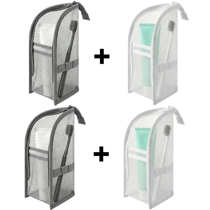 4-Piece Mesh Toiletry Bag Set, Foldable Waterproof Travel Organizer – WhiteGrey-4PCS