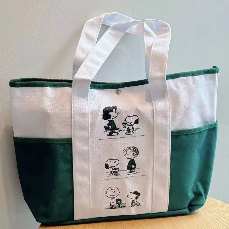 Snoopy Print Casual Tote Bag - Large Capacity Shoulder Bag – White