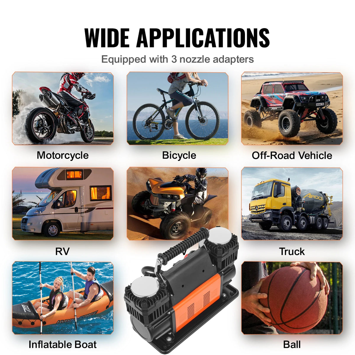 SucceBuy Tire Inflator Compressor 6-10 CFM Heavy Duty Air Compressor Dual-Cylinder 150PSI Air Pump with Adapters for Trucks – view 5