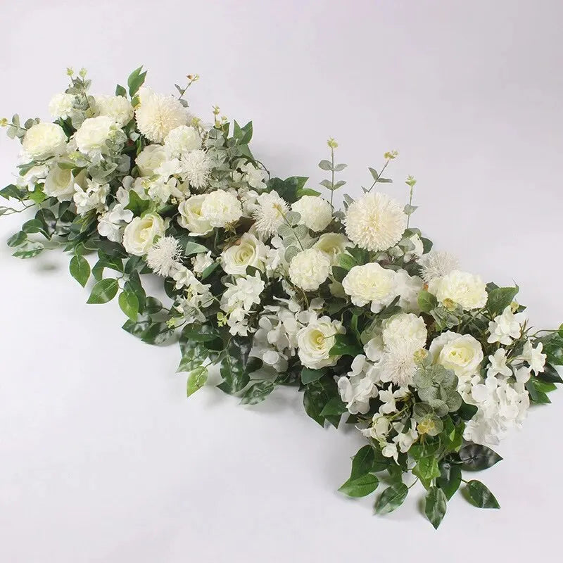 100cm long artificial white rose flower row for wedding table centerpiece and arch decoration – White