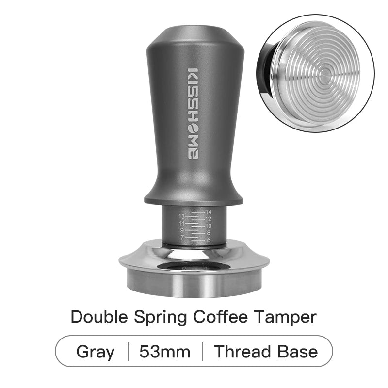 Calibrated Coffee Tamper 30lb Spring for 51mm 53mm 58mm Portafilters – 53MM Grey Thead Base