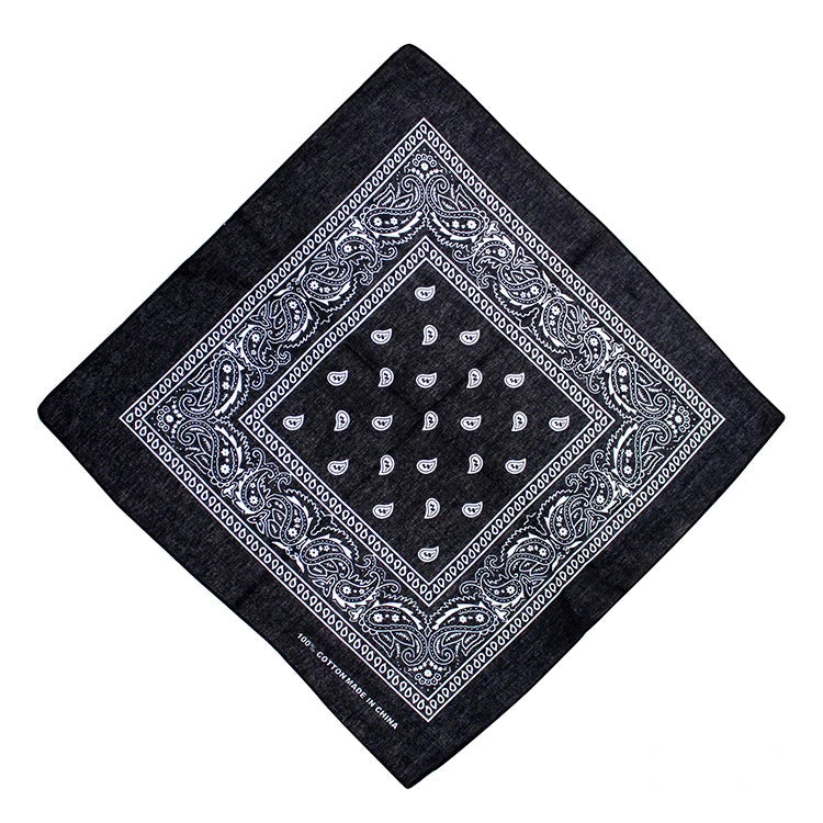 Paisley Bandana Head Square Scarf 55x55 cm – Black