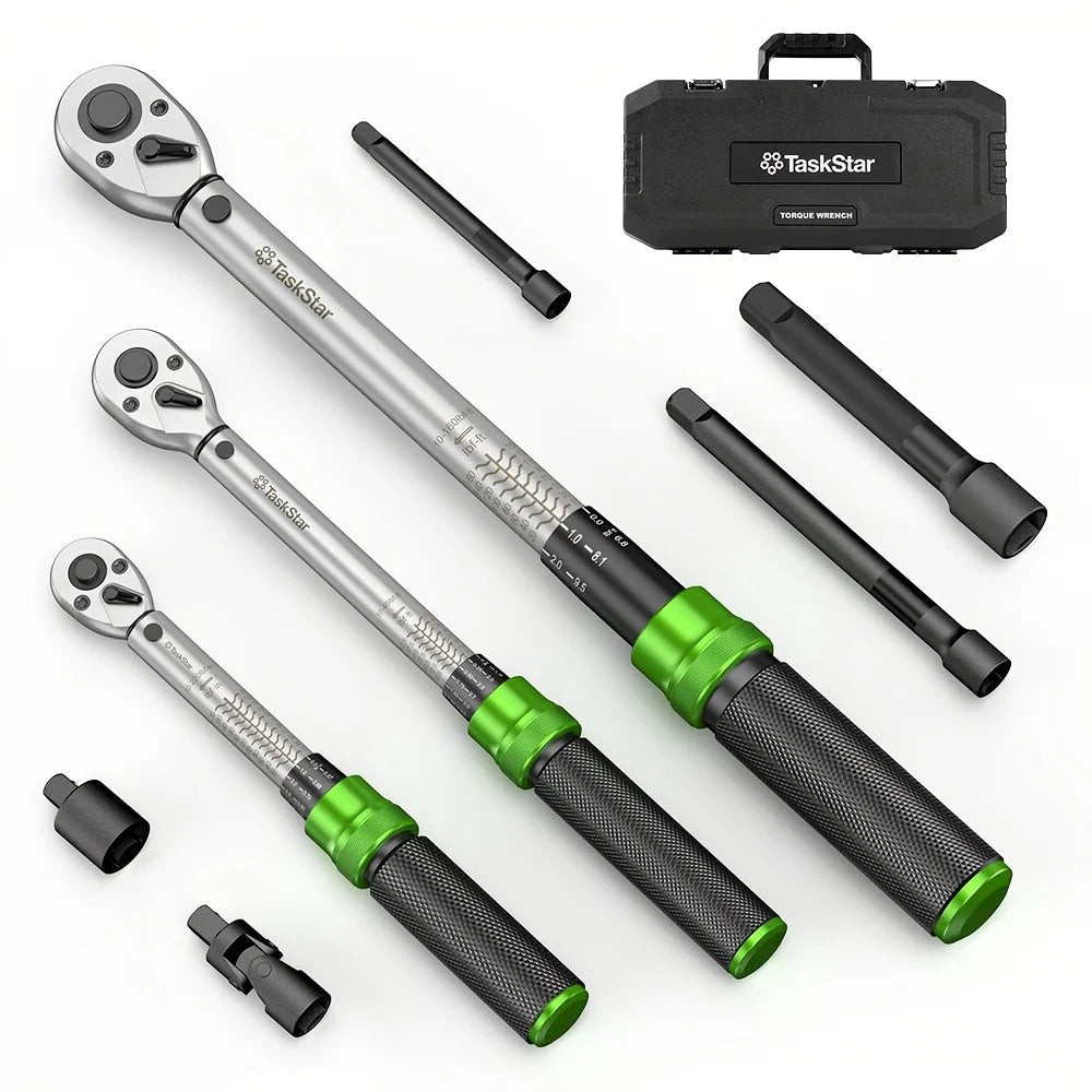 TaskStar 8-Piece Torque Wrench Kit, 1/4", 3/8", 1/2" Drive, ±3% Accuracy – Torque Wrench Kit