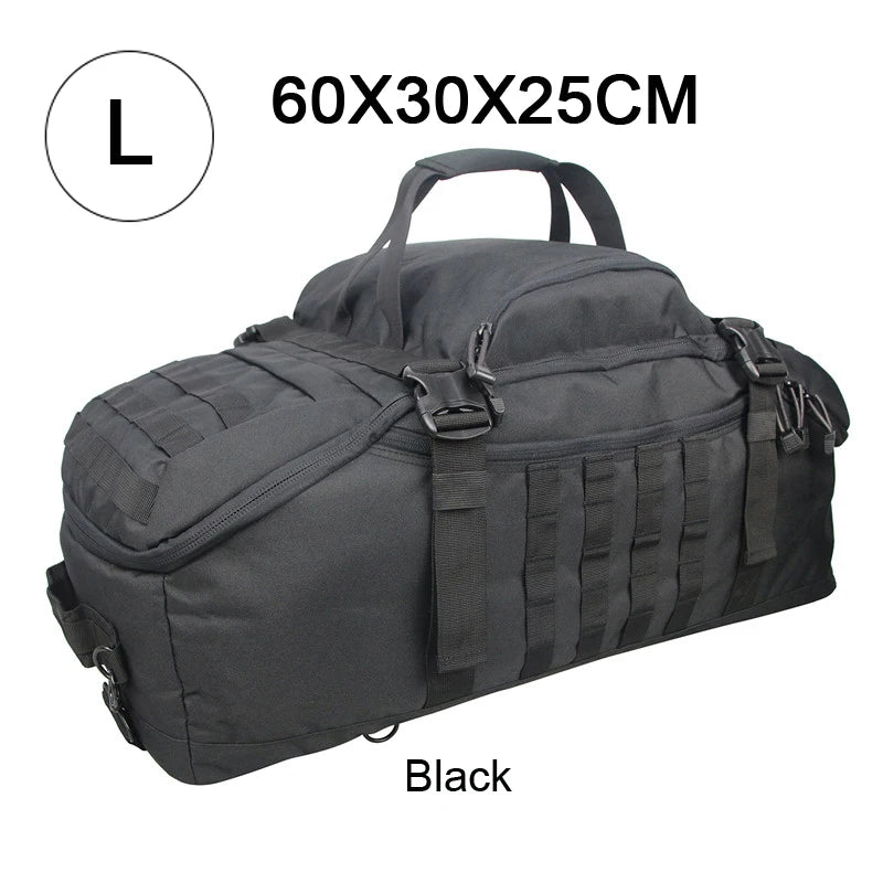 3-Way Waterproof Travel Duffle Bag - Backpack, Shoulder & Carry Bag – L Black