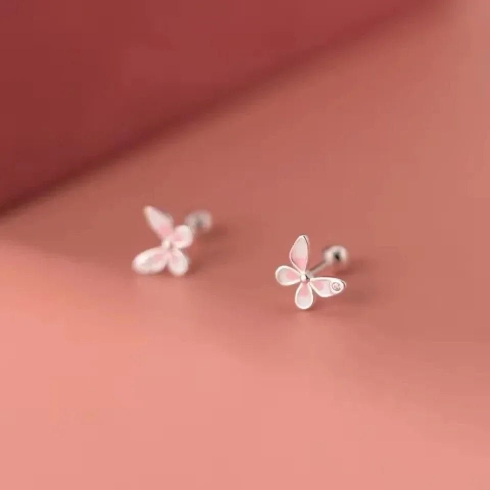 925 Silver Needle Stud Earrings Set - Butterfly and Heart Designs – 19
