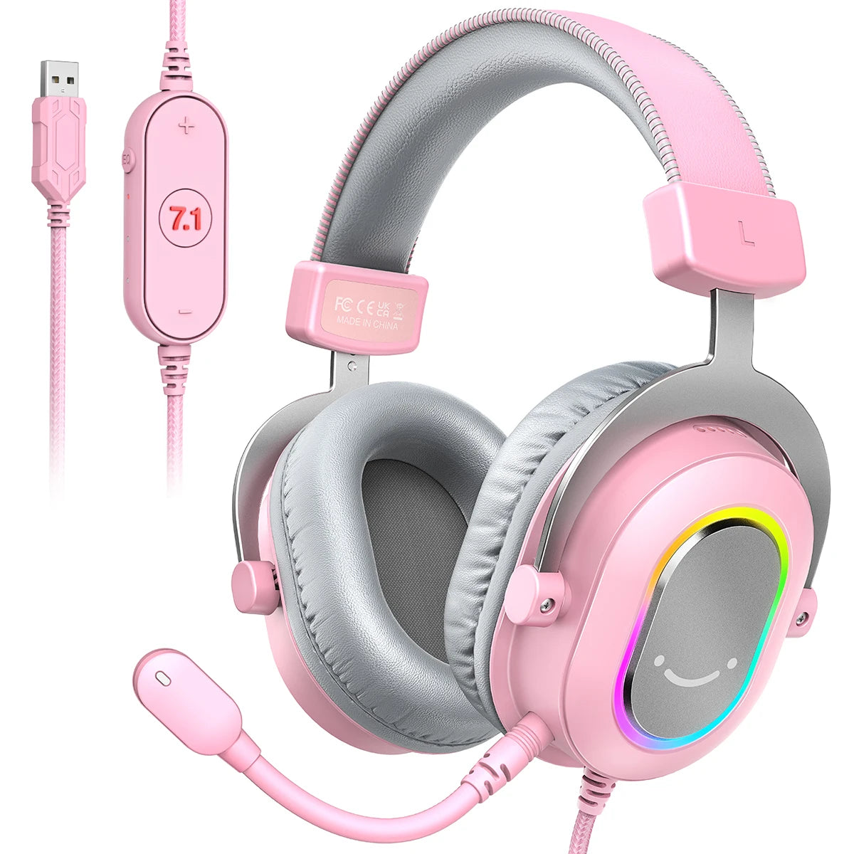 Fifine H6 Wired Dynamic RGB Gaming Headset with Detachable Mic – Pink