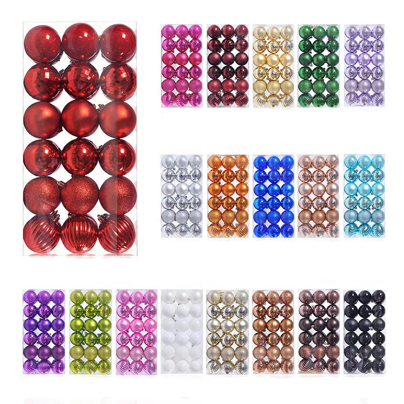 Assorted colors and finishes of Christmas ornament bauble sets in clear packaging