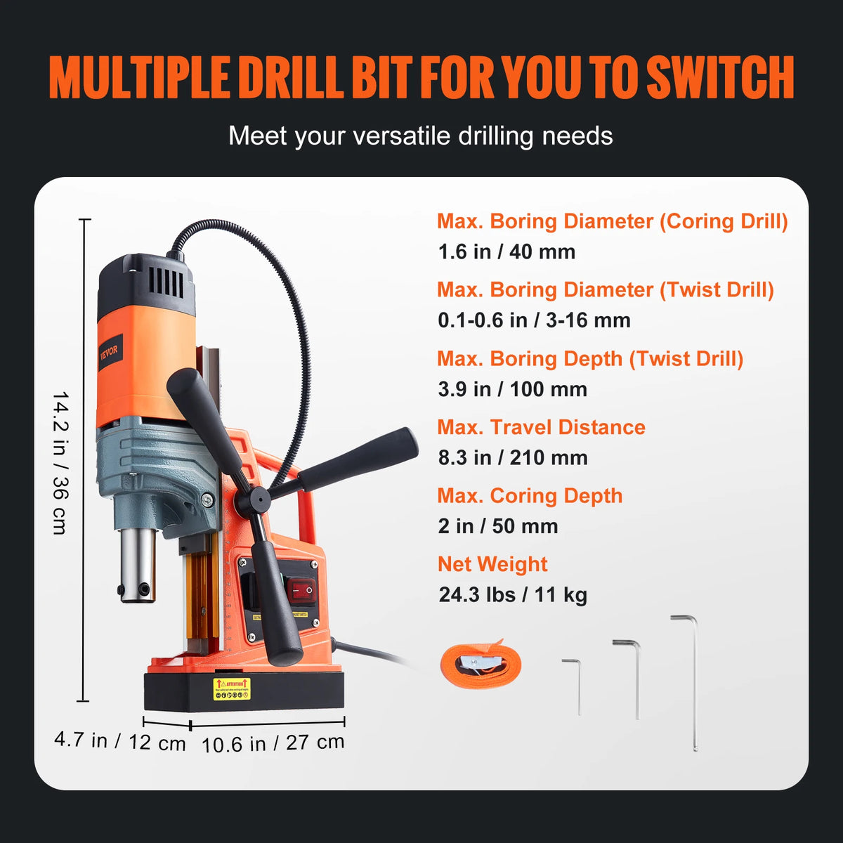 Magnetic Drill Press 1300W/1550W Portable Electric Drill with 13000N Base – NoDrill 40mm 1300W