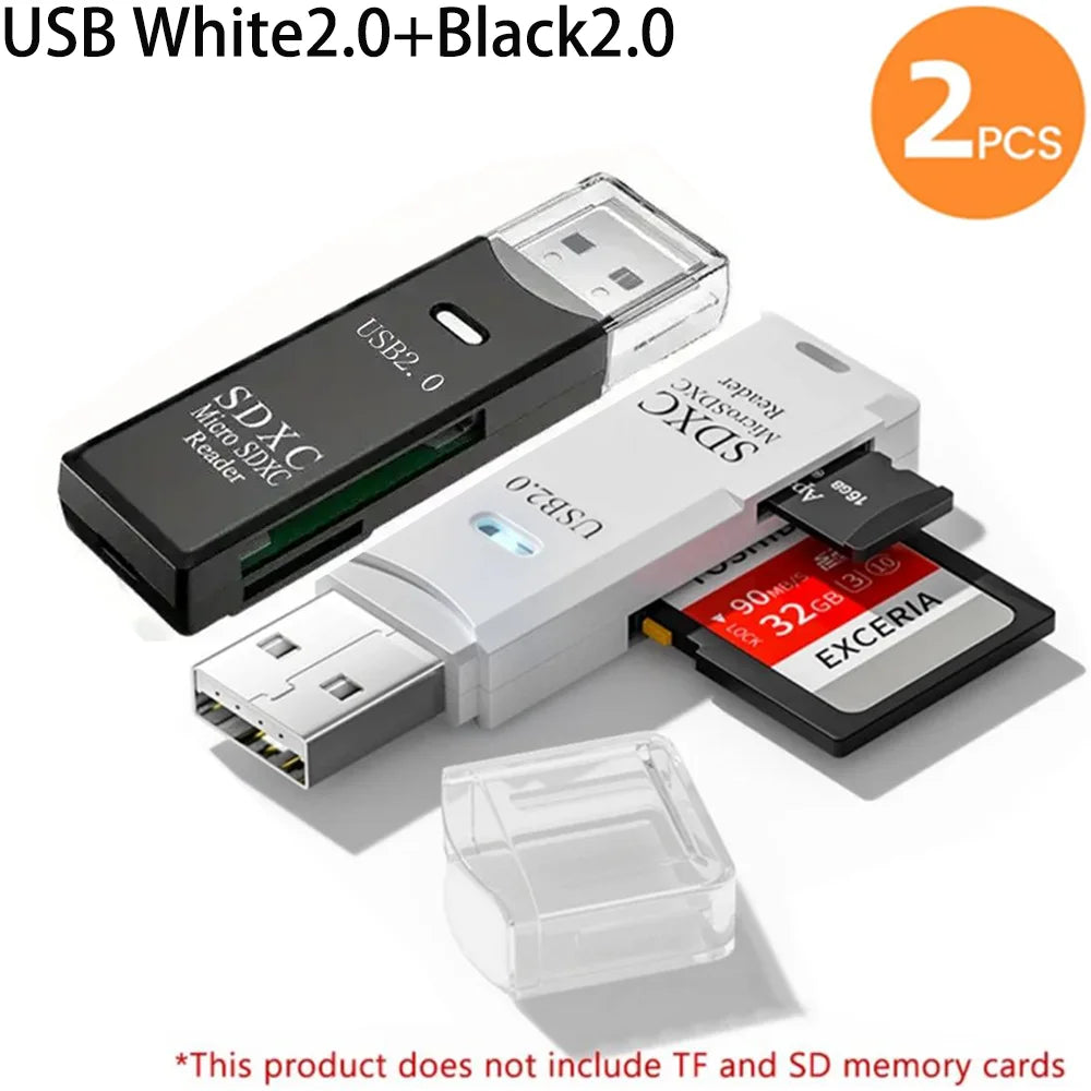 2-in-1 USB Memory Card Reader for SD and TF Cards – White2.0 Black2.0
