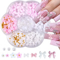 3D Bowknot Nail Art Decorations with Steel Beads and Pearls, 7-Grid Box – ZP180