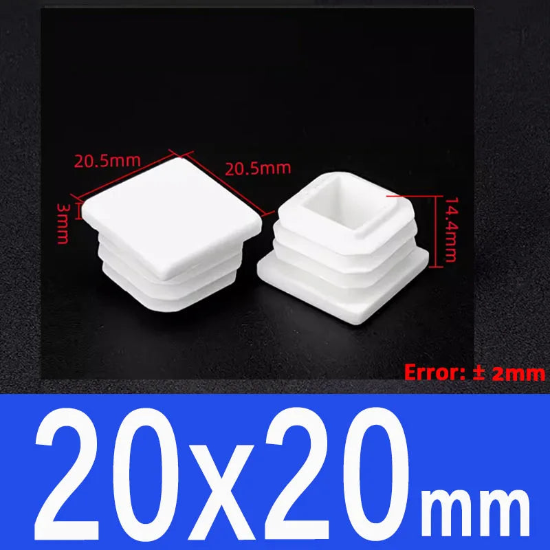 White Plastic Square/Rectangle Furniture Tube Plug End Cap – 20x20mm