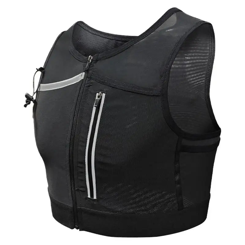 Black breathable mesh reflective running chest vest with zipper pockets