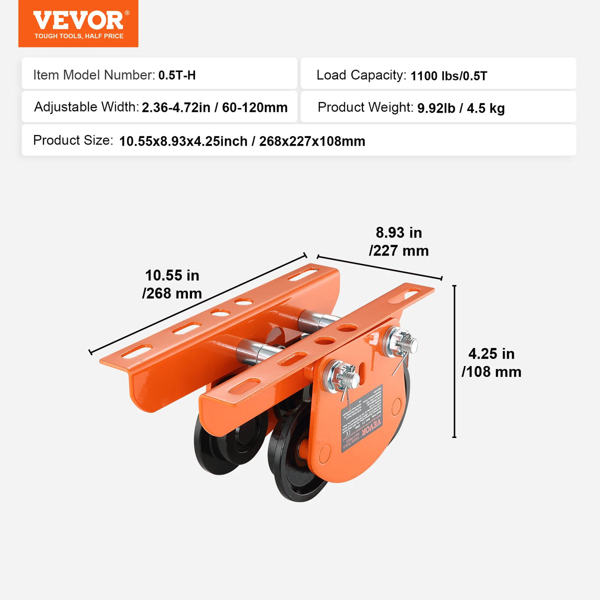 SucceBuy Manual Push Beam Trolley, 2200 lbs Capacity, Adjustable Width – 0.5T