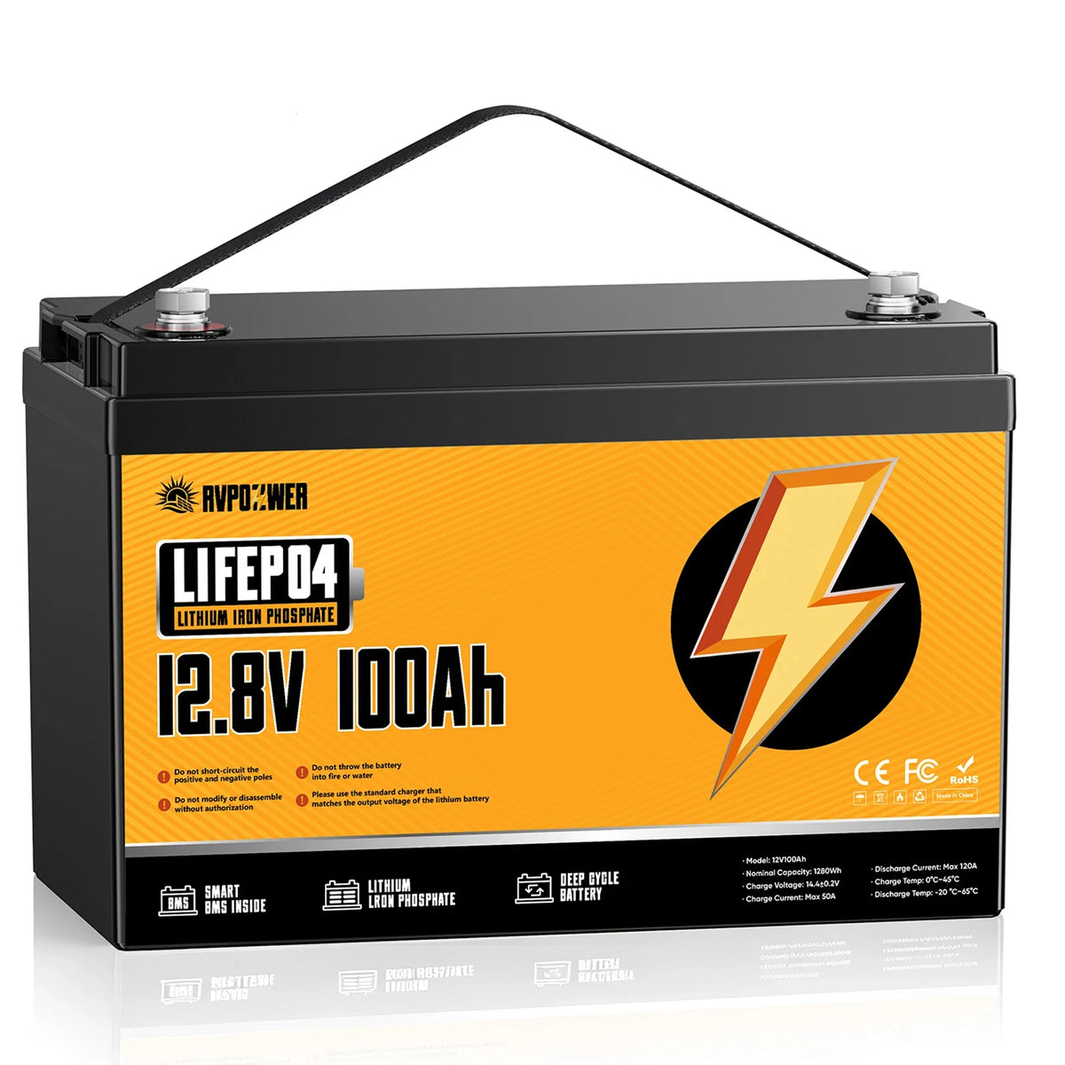 Rvpozwer 12.8V 100Ah LiFePO4 Lithium Iron Phosphate Battery – 12V 100Ah-1280Wh