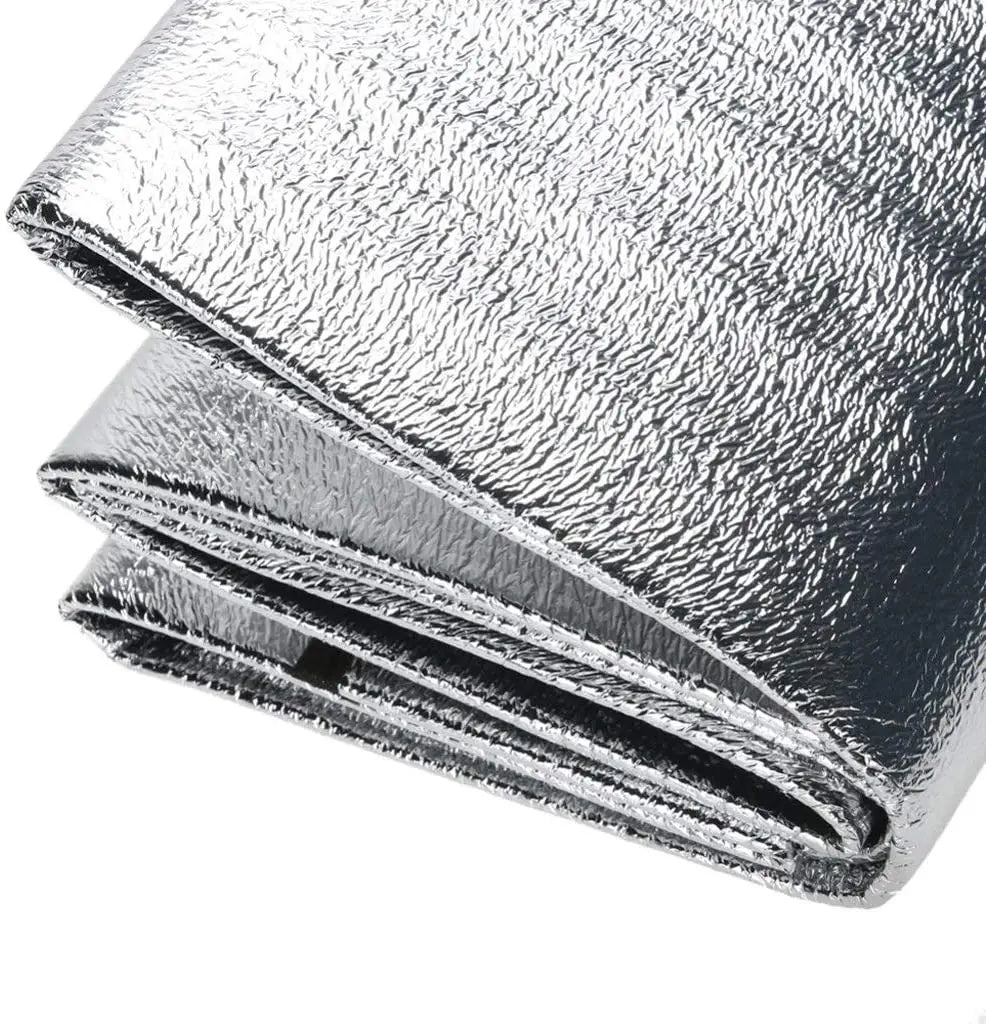 Close-up view of silver aluminum foil camping mat material