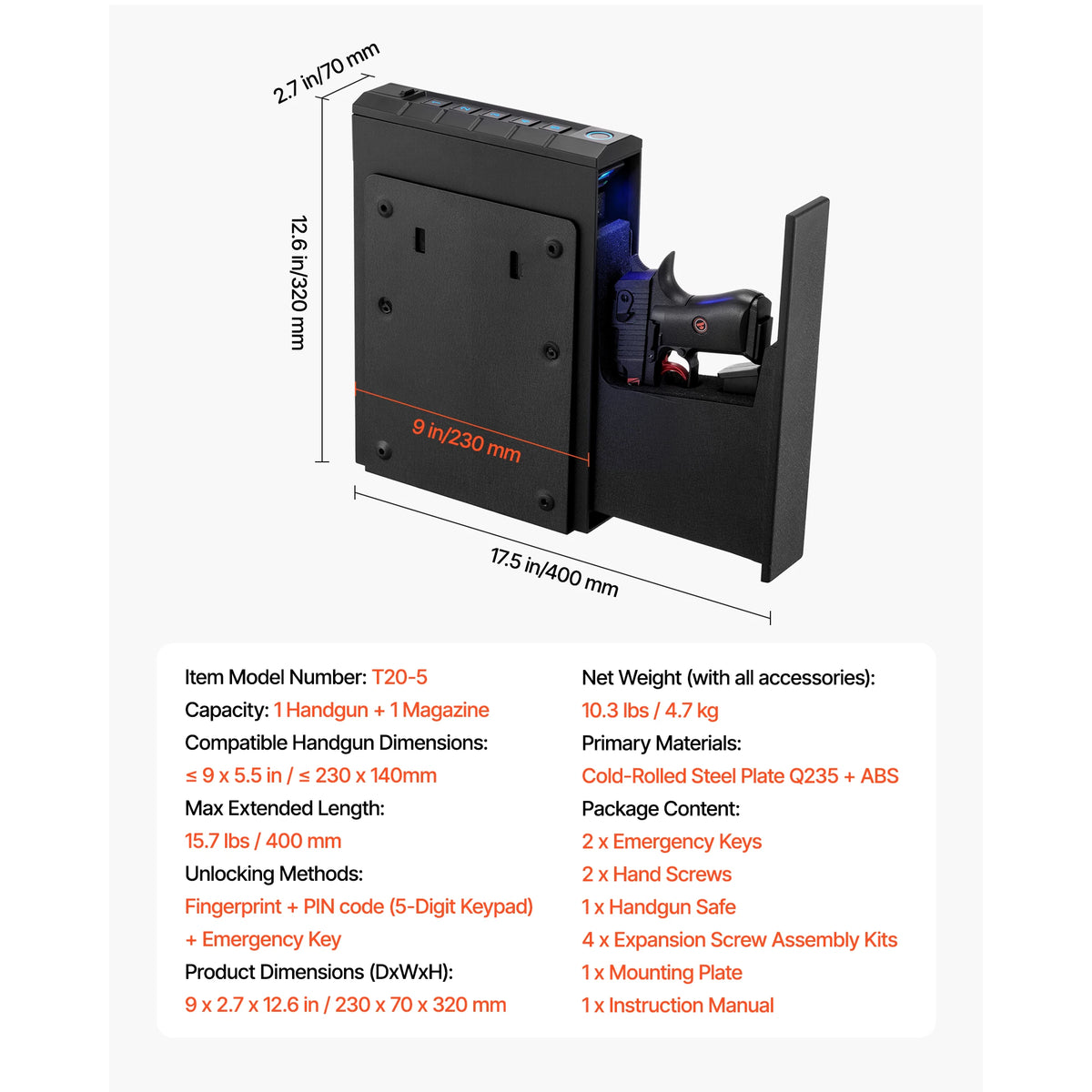 SucceBuy Handgun Safe with Fingerprint, Code, and Key Access – Single Rail Model
