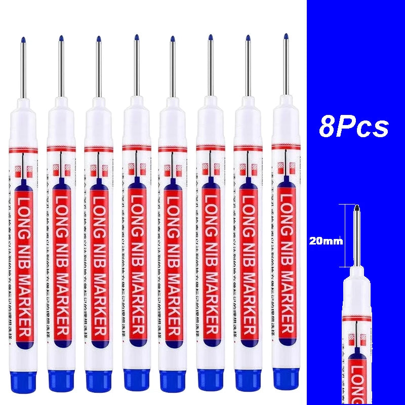 2cm Long Head Waterproof Deep Hole Marker Pens for Woodworking – Blue 8Pcs