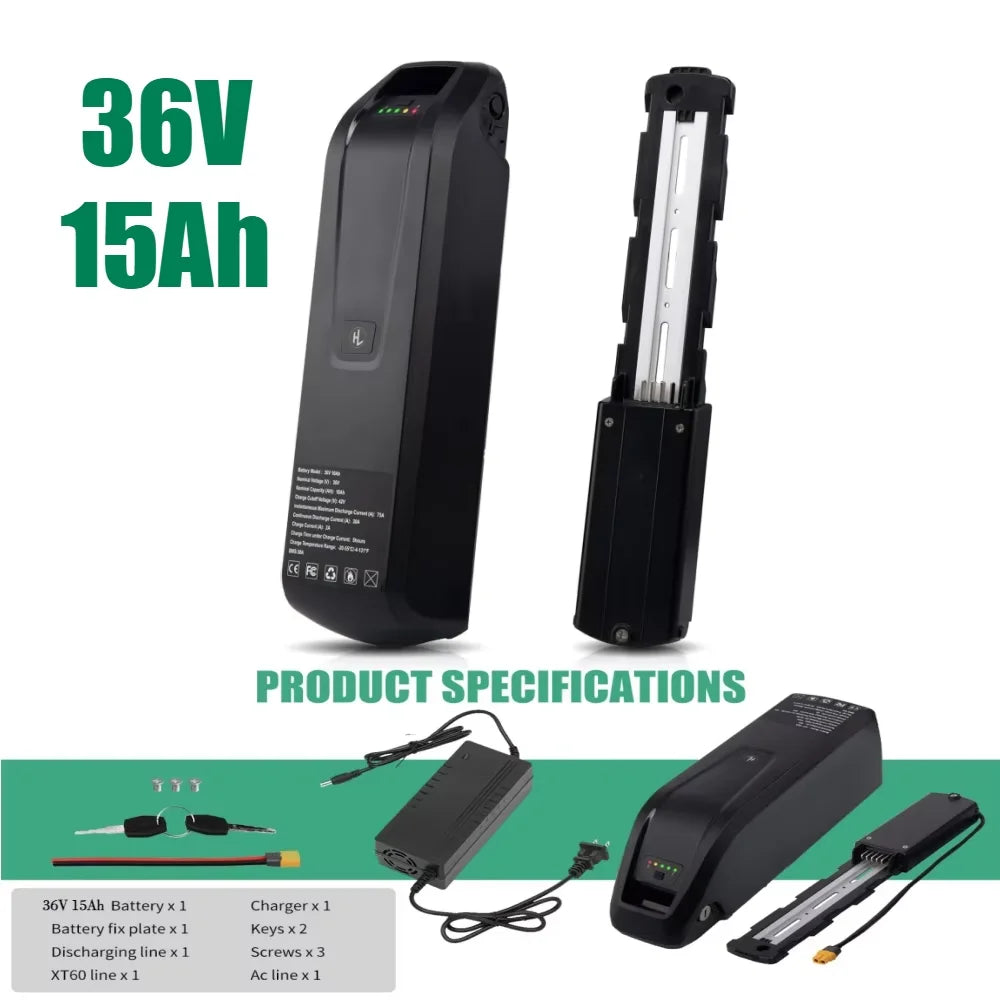 Hailong Li-ion Ebike Battery 36V 48V 10Ah-20Ah for 200W-2000W Motors – 36V-15AH