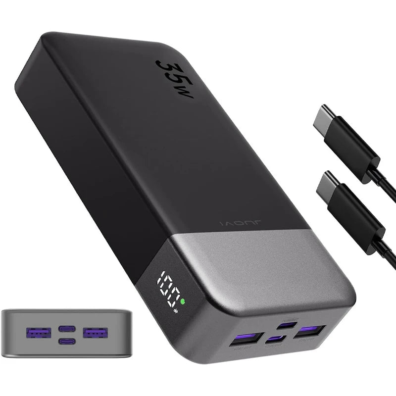 Juovi 20,000 mAh 35W Portable Power Bank with 4 Charging Ports – Black