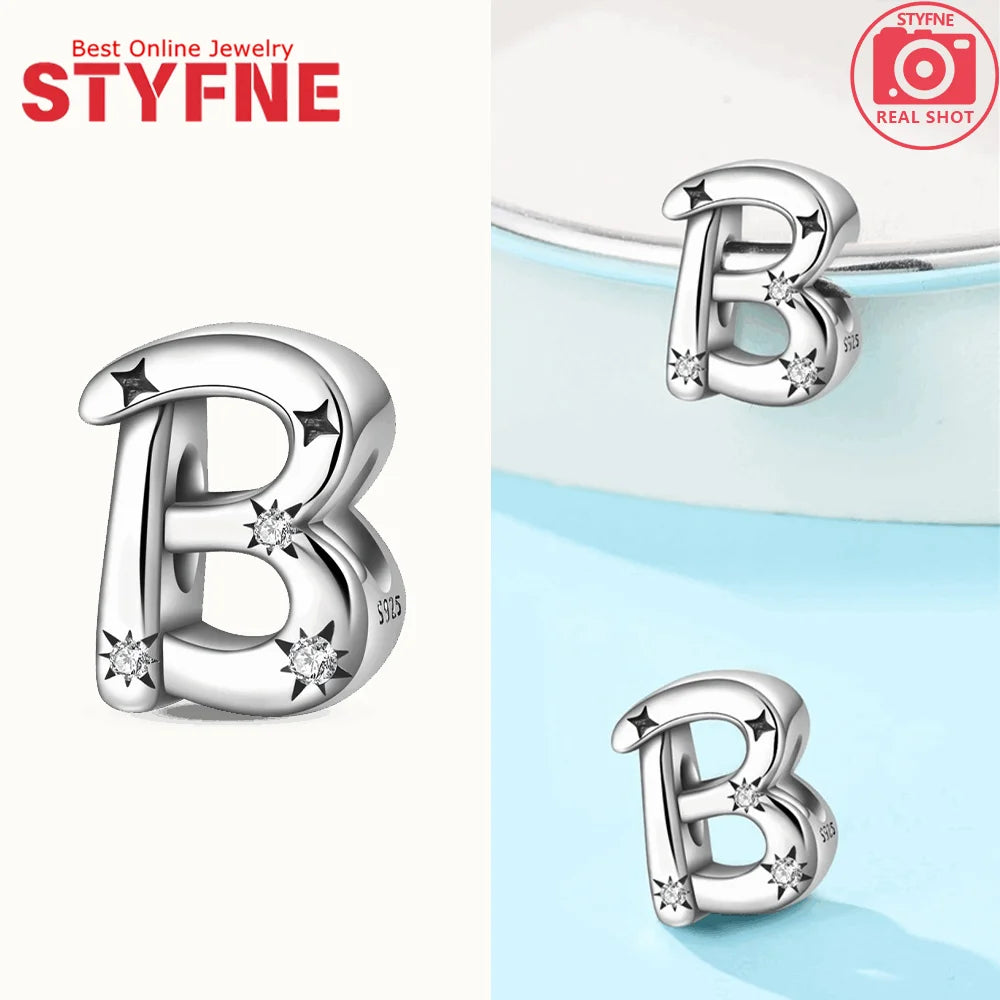 925 Silver Letter Charm with Zircon for Bracelet Jewelry Making – GYC1957-B