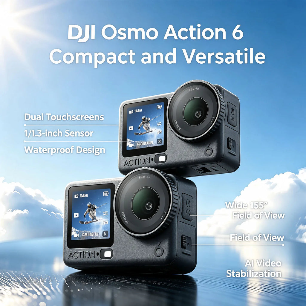 Compact waterproof action camera with dual touchscreens