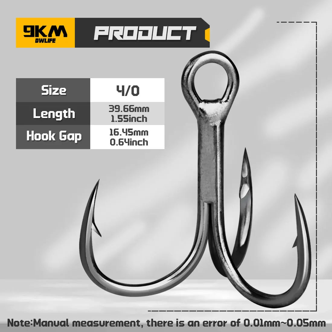 9KM Fishing Treble Hooks, High Carbon Steel Saltwater Replacement Hooks – Size4-0