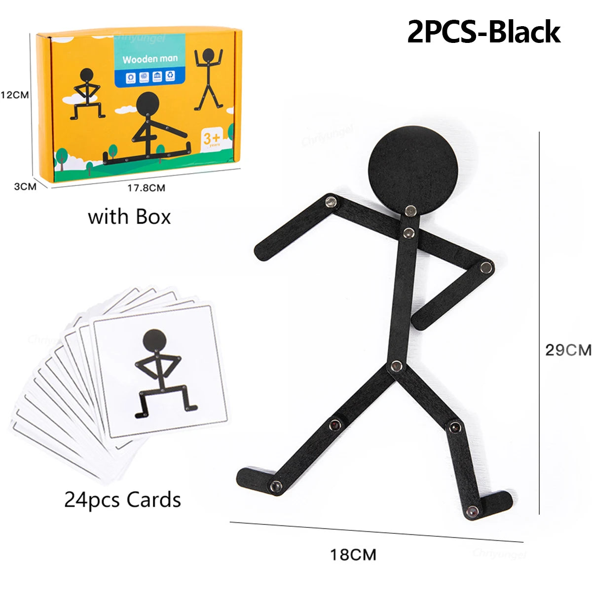 Stick Sporty Men Montessori Educational Puzzle Toy for Fine Motor Skills – 2PCS-Black