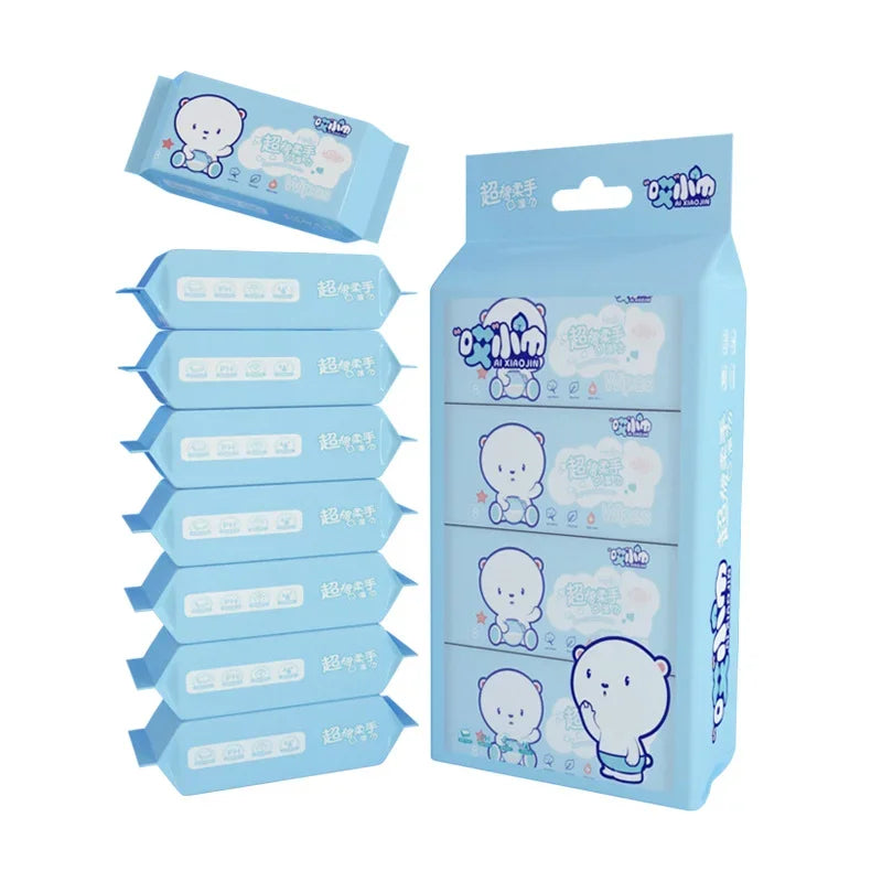 Disposable Mini Hand and Mouth Cleaning Wipes, 64-Piece Travel Pack – Blue
