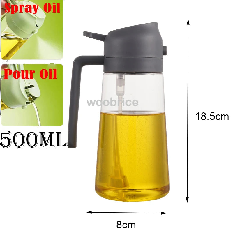 2-in-1 Kitchen Oil Spray Dispenser, 500ml Refillable Spray and Pour Bottle – 2use grey 500ml
