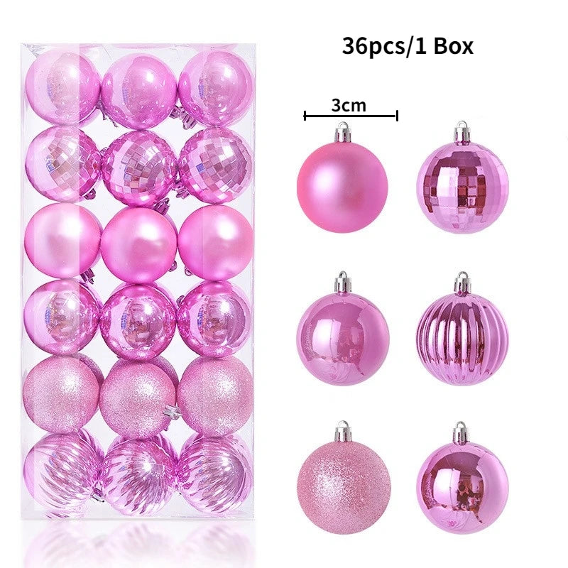 Christmas Tree Ornament Ball Set, 3cm Hanging Decorations (24/36 Pack) – 36pcs Pink